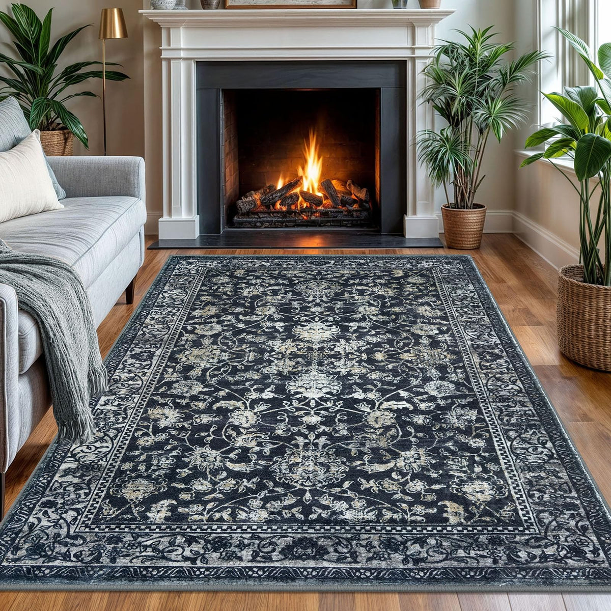 KILOCOCO 2x3 Washable Rug Small Entryway Rugs Indoor Door Mat, Blue/Navy