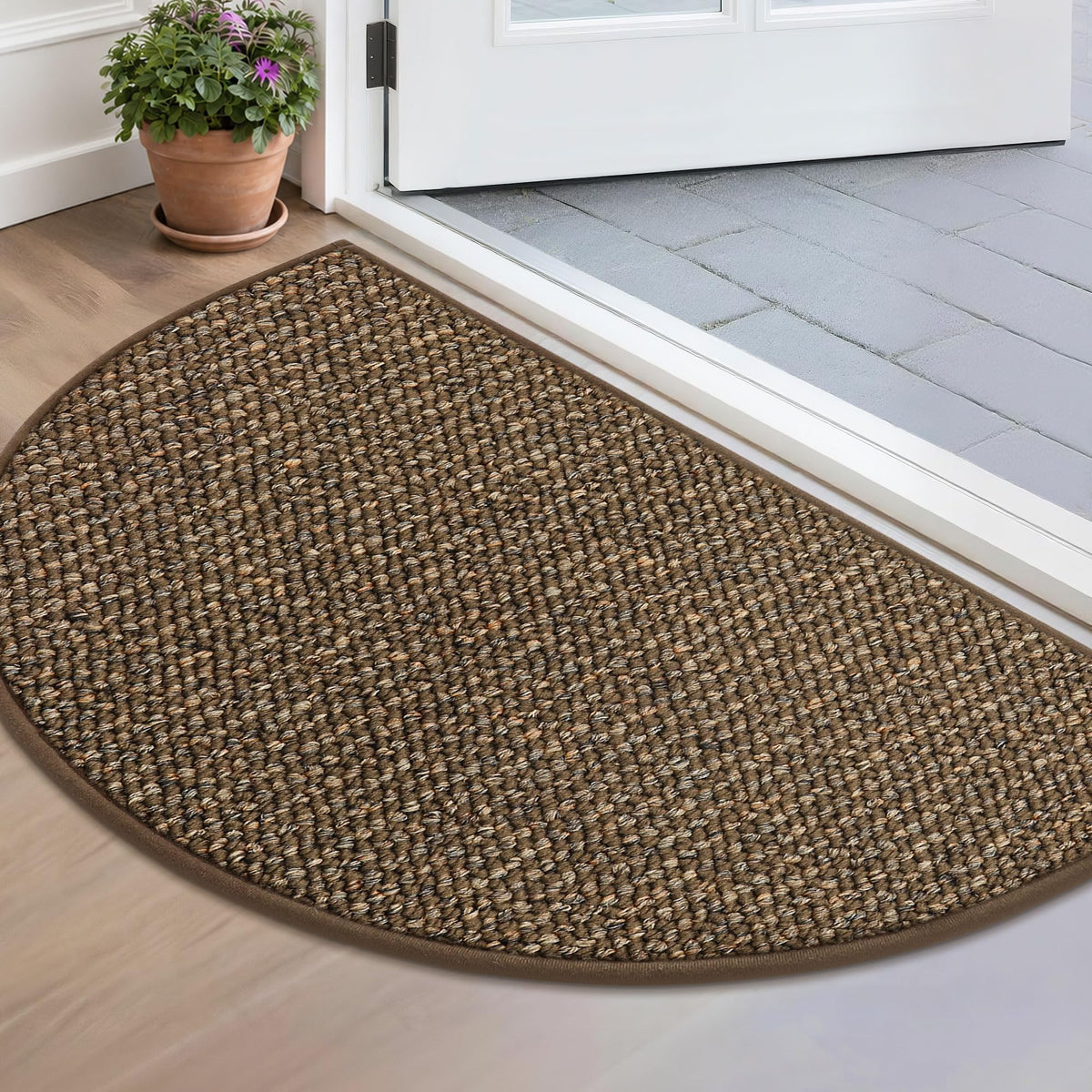 BEQHAUSE Dirt Trapper Door Mat 17" x 30" Half Circle Non Slip Rugs, Taupe