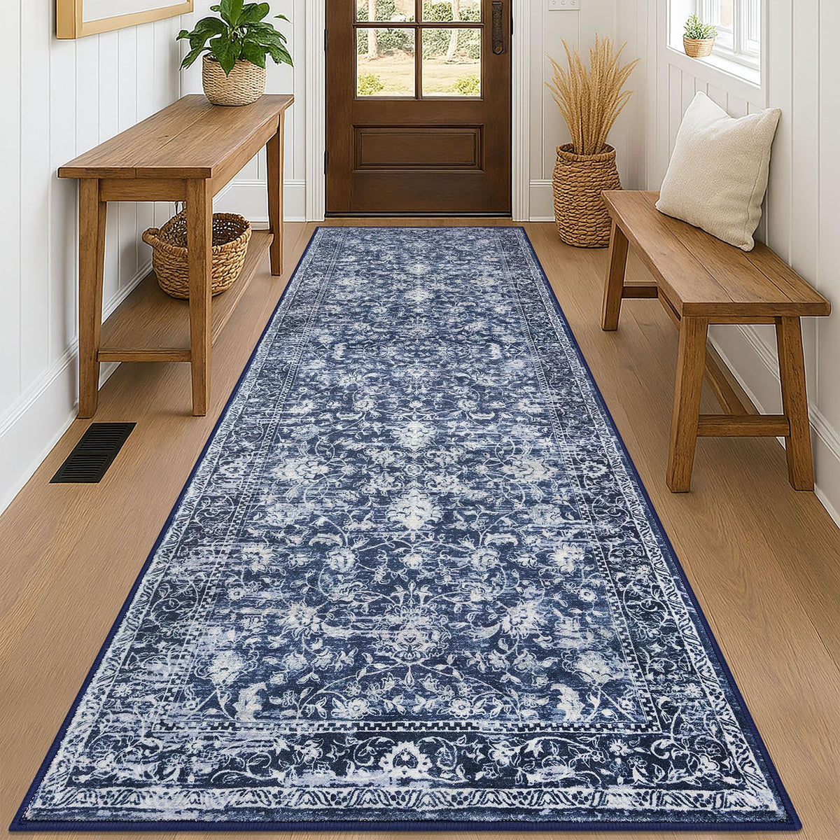 KILOCOCO 2x3 Washable Rug Small Entryway Rugs Indoor Door Mat, Blue/Navy