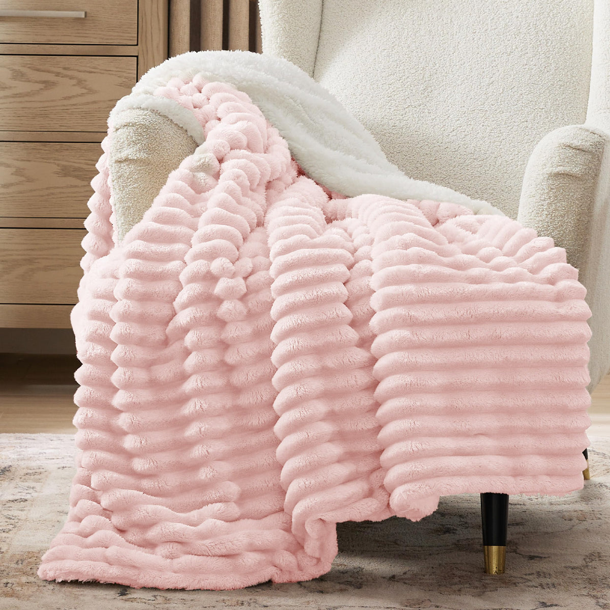Bedsure Sherpa Throw Blanket for Couch - Super Soft, Comfort Cozy Fleece Thick Warm Blanket for Women, GentleSoft Plush & Fluffy Winter Throw Gift for Women, Room Decor, Beige, 50x60 Inches