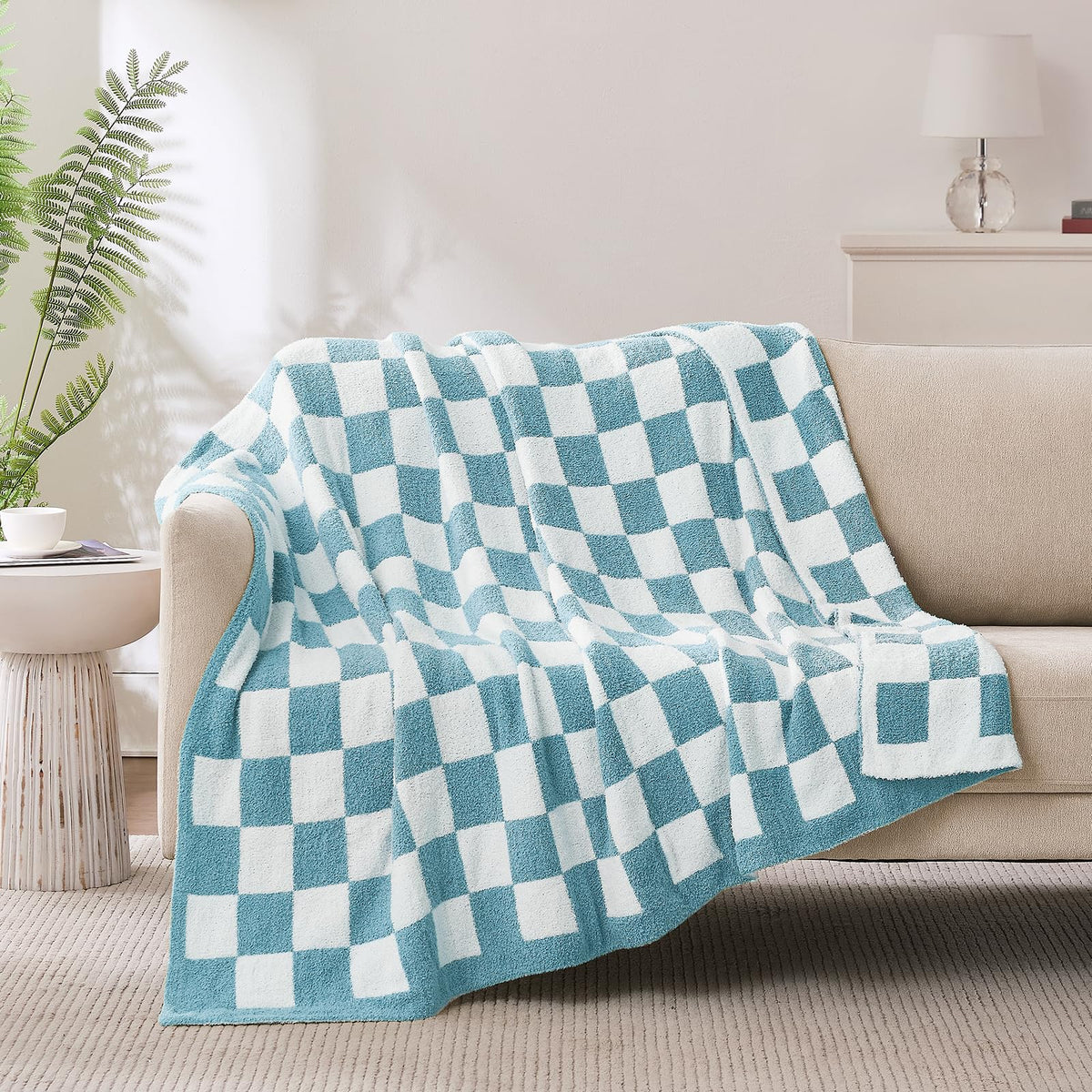 Checkered Throw Blanket for Couch, Soft Cozy Warm Knitted Blankets
