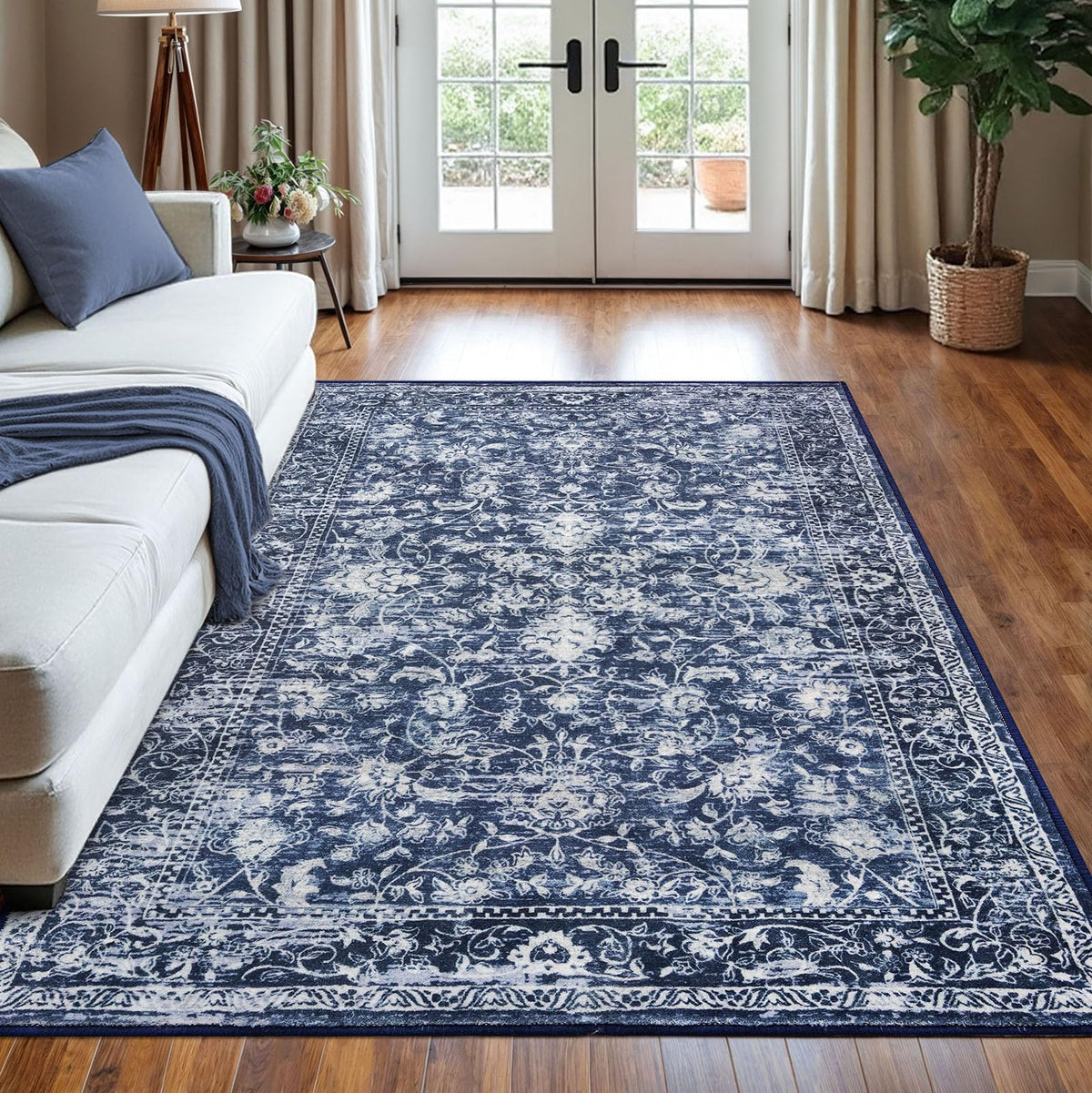 KILOCOCO 2x3 Washable Rug Small Entryway Rugs Indoor Door Mat, Blue/Navy