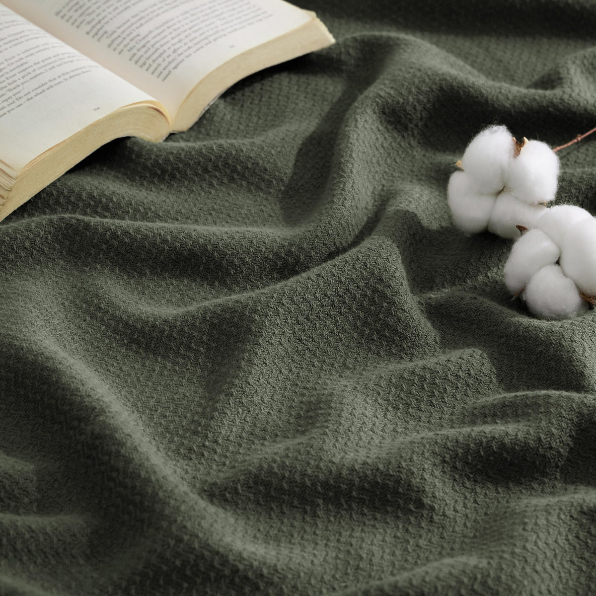 Bedsure 100% Cotton Blanket, Herringbone Weave, Throw XL, Linen Beige