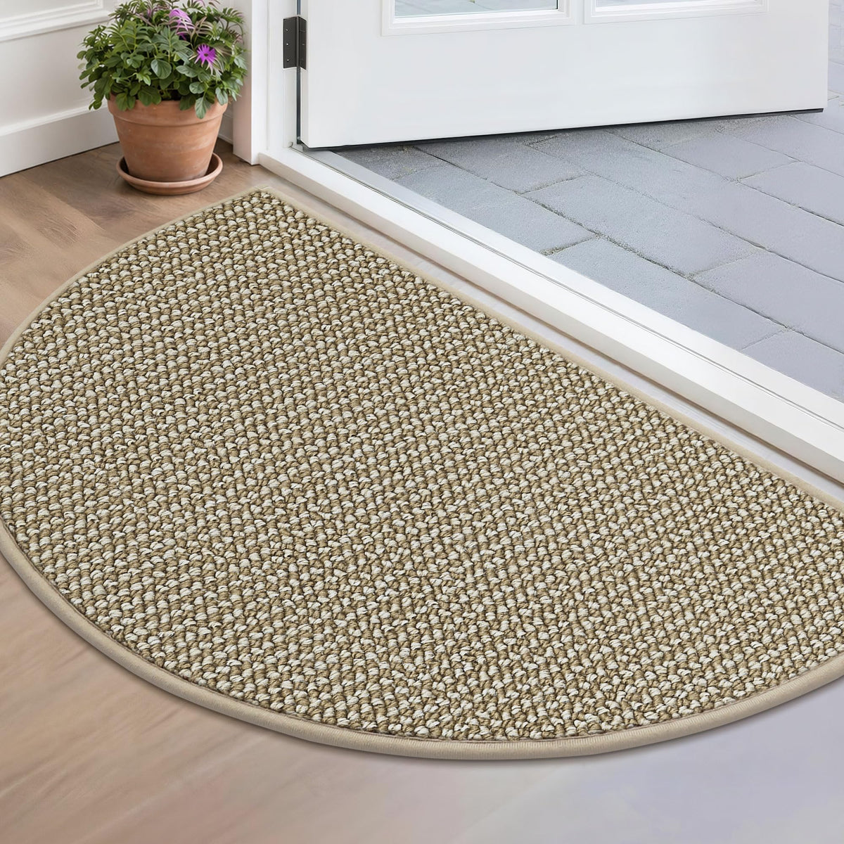 BEQHAUSE Dirt Trapper Door Mat 17" x 30" Half Circle Non Slip Rugs, Taupe