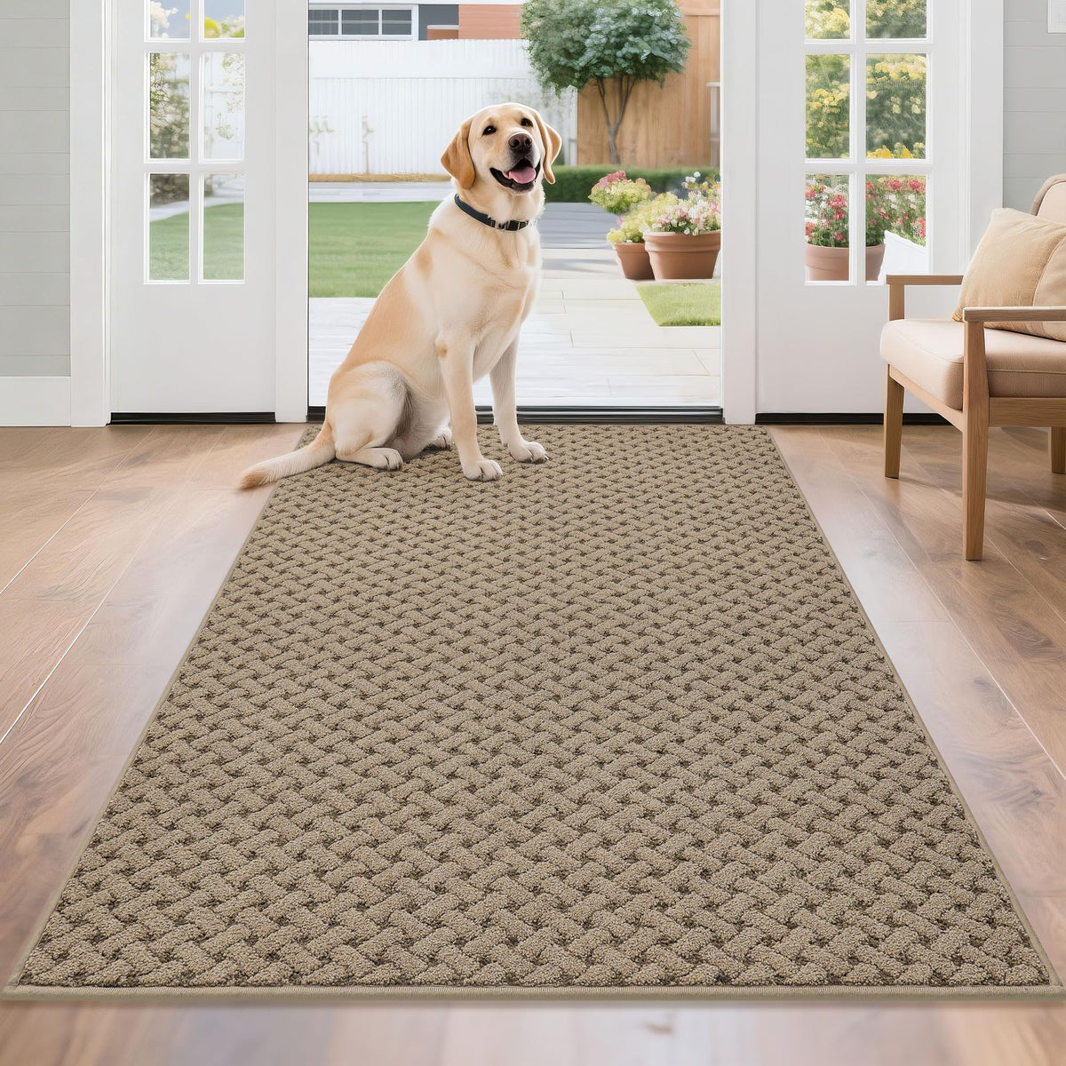 BEQHAUSE Dirt Trapper Door Mat Non-Slip Entryway Rugs, 24" x 36", Beige