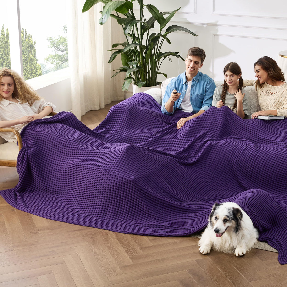 Bedsure Cooling Waffle Blanket for Hot Sleepers, Natural, King, 104" X 90"