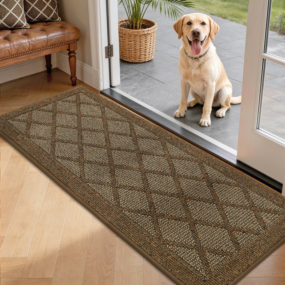 COSY HOMEER Non-Slip Door Mat 20"x32",Entryway Rugs Low Profile,Beige