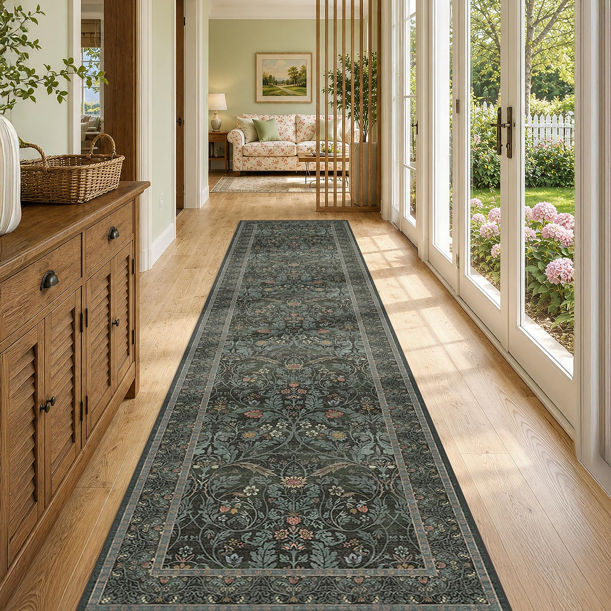 Dark Brown 2x3 Washable Entry Rug, Throw Small Rugs for Entryway Kitchen Bathroom Indoor Door Mat, Farmhouse Floral & Botanical Door Mats, Low Pile Soft Stain Resistant Carpet