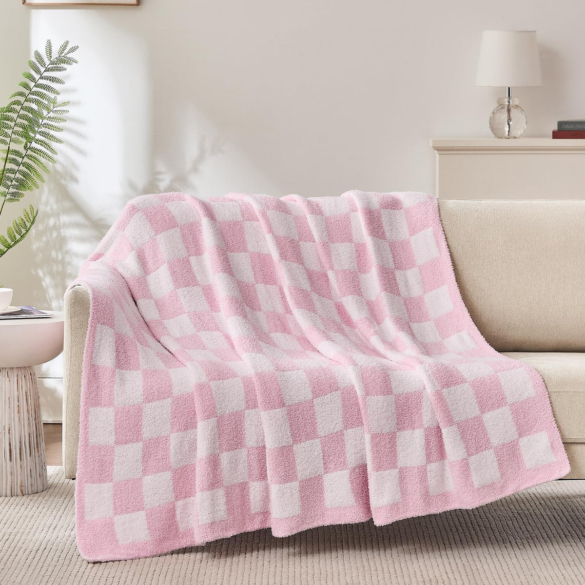 Checkered Throw Blanket for Couch, Soft Cozy Warm Knitted Blankets