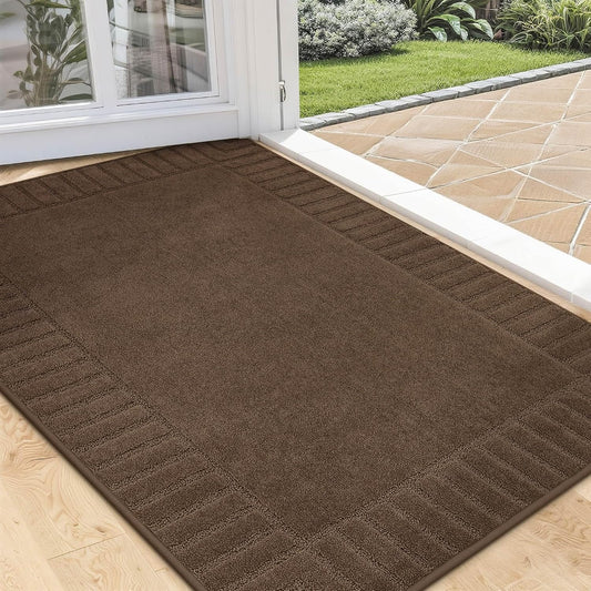 BEQHAUSE Door Mat 32" x 48" Non Slip Washable Dirt Trapper Floor Mat, Brown