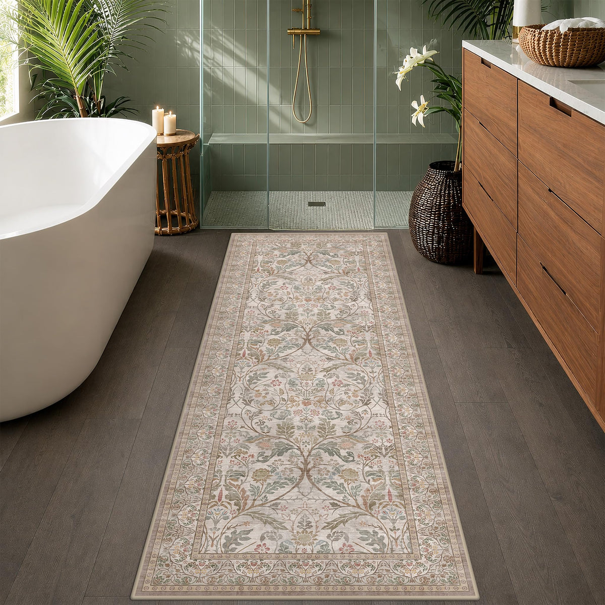 Dark Brown 2x3 Washable Entry Rug, Throw Small Rugs for Entryway Kitchen Bathroom Indoor Door Mat, Farmhouse Floral & Botanical Door Mats, Low Pile Soft Stain Resistant Carpet