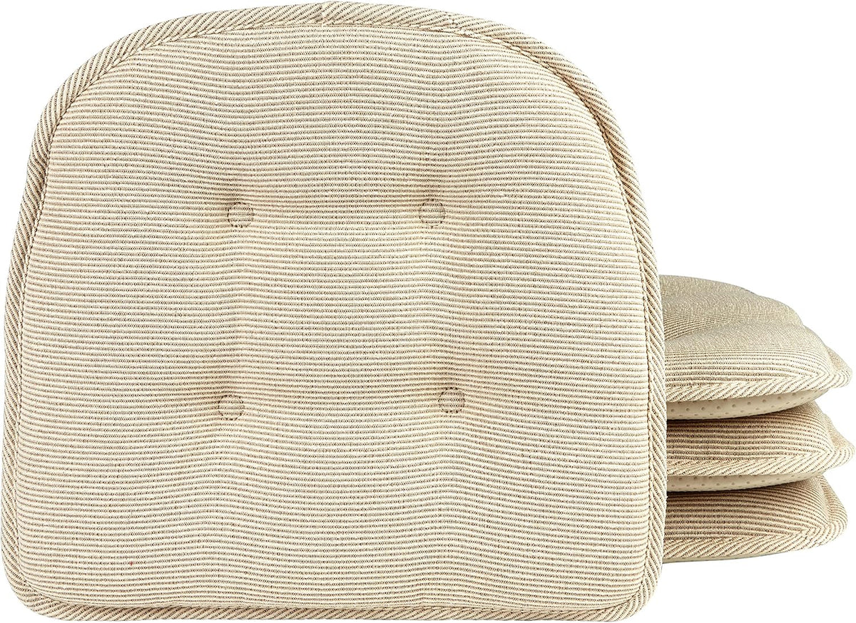Klear Vu Omega Non-Slip Chair Cushions, Assembled in USA, U-Shaped Skid-Proof Seat Pads for Dining Room, Kitchen, Office, 15"x16" 4 Pack Slub Natural 4 Count