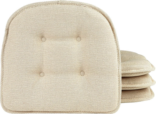Klear Vu Omega Non-Slip Chair Cushions, Assembled in USA, U-Shaped Skid-Proof Seat Pads for Dining Room, Kitchen, Office, 15"x16" 4 Pack Slub Natural 4 Count