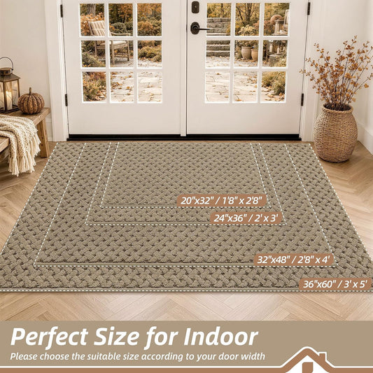 BEQHAUSE Dirt Trapper Door Mat Non-Slip Entryway Rugs, 24" x 36", Beige