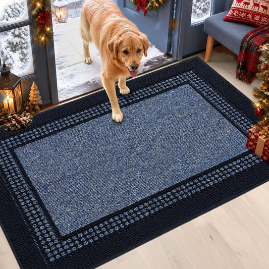 hicorfe door mat 32"x48",Dirt Trapper Absorbent Non-Slip welcome mat,Blue