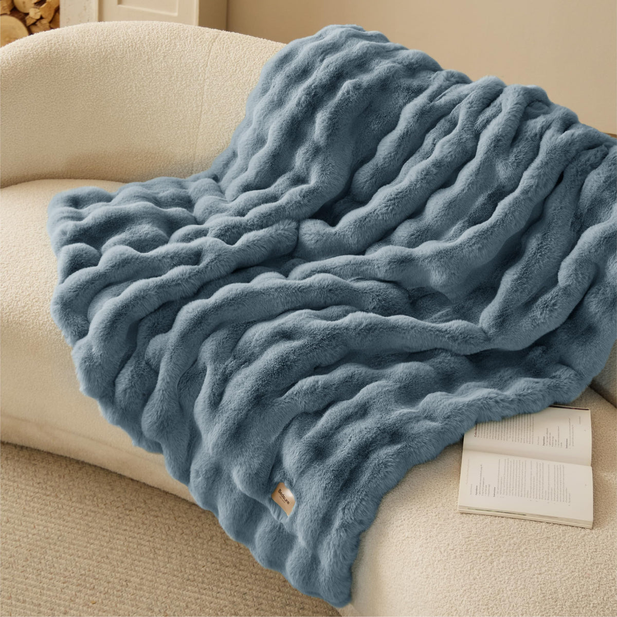 Bedsure Fluffy Bubble Faux Fur Throw Blanket, 50"x60", Tie-dye Taupe