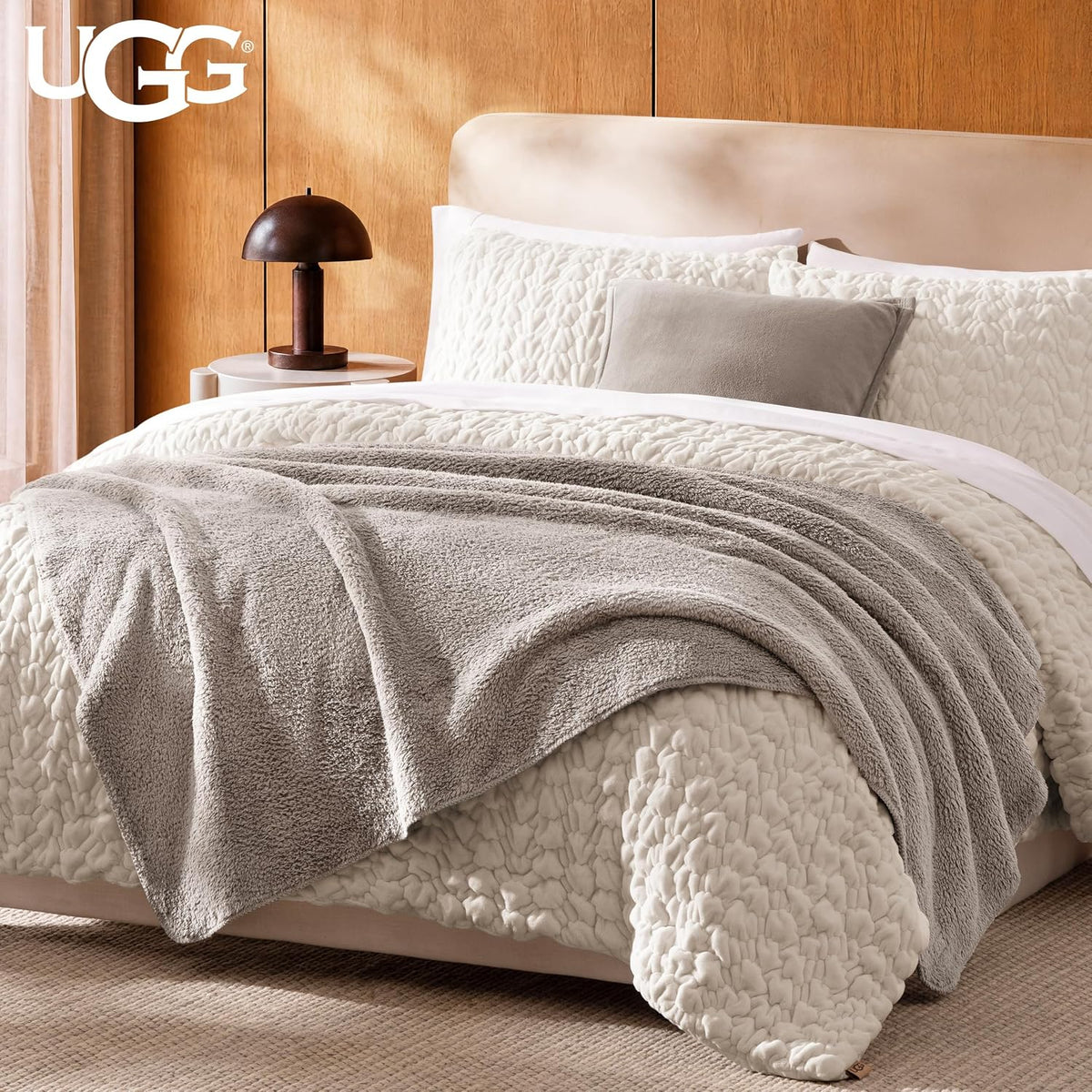 UGG Whitecap Throw Blanket, Soft Fleece Blanket, 50" x 70", Seal Grey