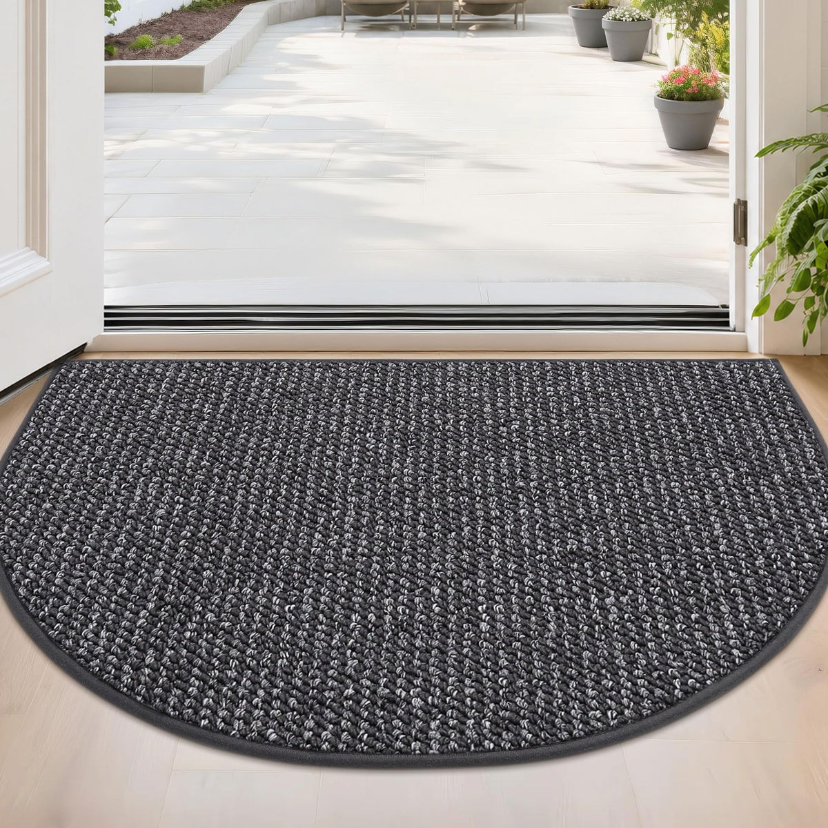 BEQHAUSE Dirt Trapper Door Mat 17" x 30" Half Circle Non Slip Rugs, Taupe