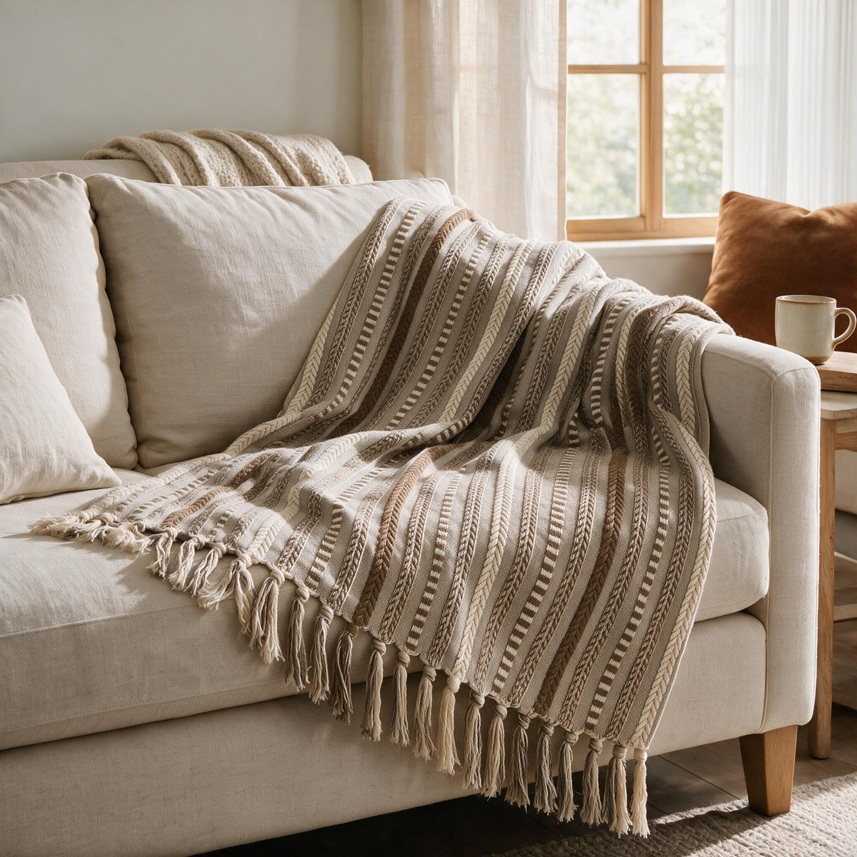 Horaldaily Braided Striped Decorative Throw Blanket, Grey Soft Cozy Blanket with Tassels for Couch Sofa Chair Bed Home Decor, Ideal Gifts for Daily Holiday Use 50x60