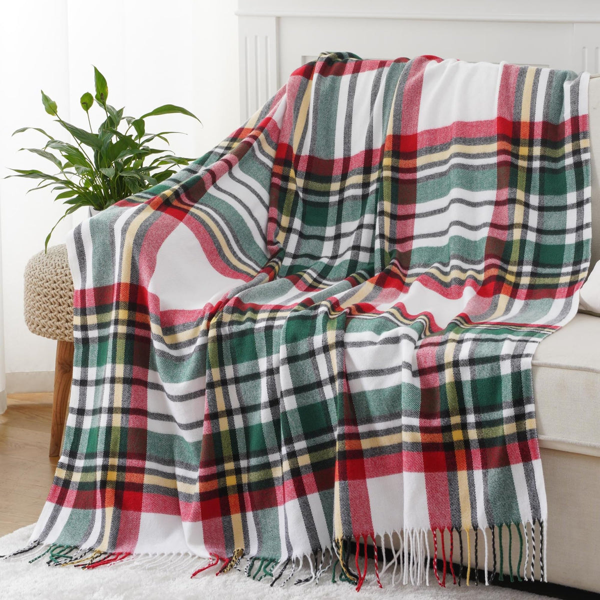 Fall Plaid Throw Blanket for Couch, Rustic Knit Throw Blanket 50"x60"