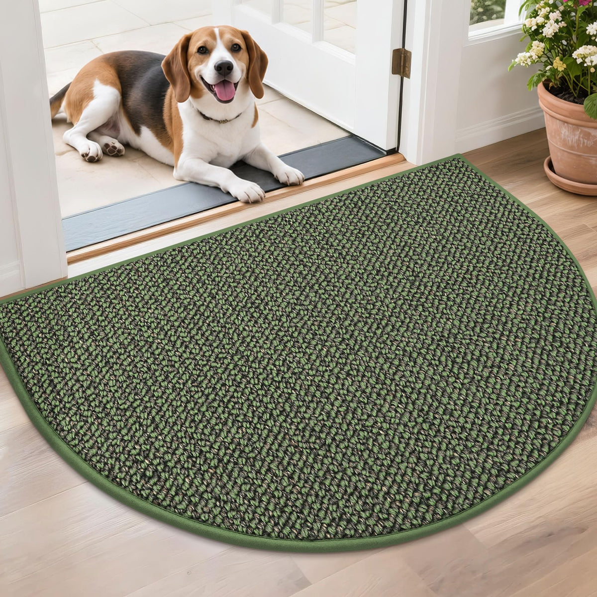 BEQHAUSE Dirt Trapper Door Mat 17" x 30" Half Circle Non Slip Rugs, Taupe