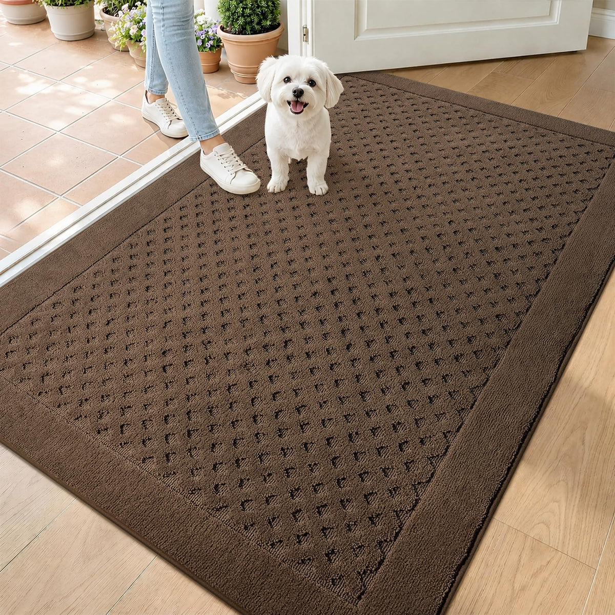 Dirt Trapper Door Mat 24"x 36", Non-Slip Entryway Rugs, Beige