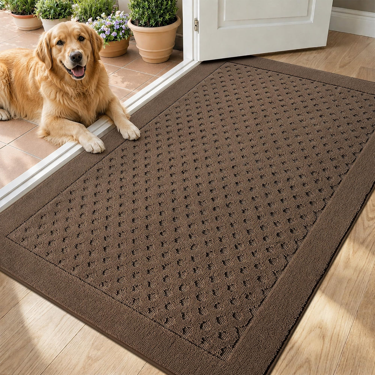 Dirt Trapper Door Mat 24"x 36", Non-Slip Entryway Rugs, Beige