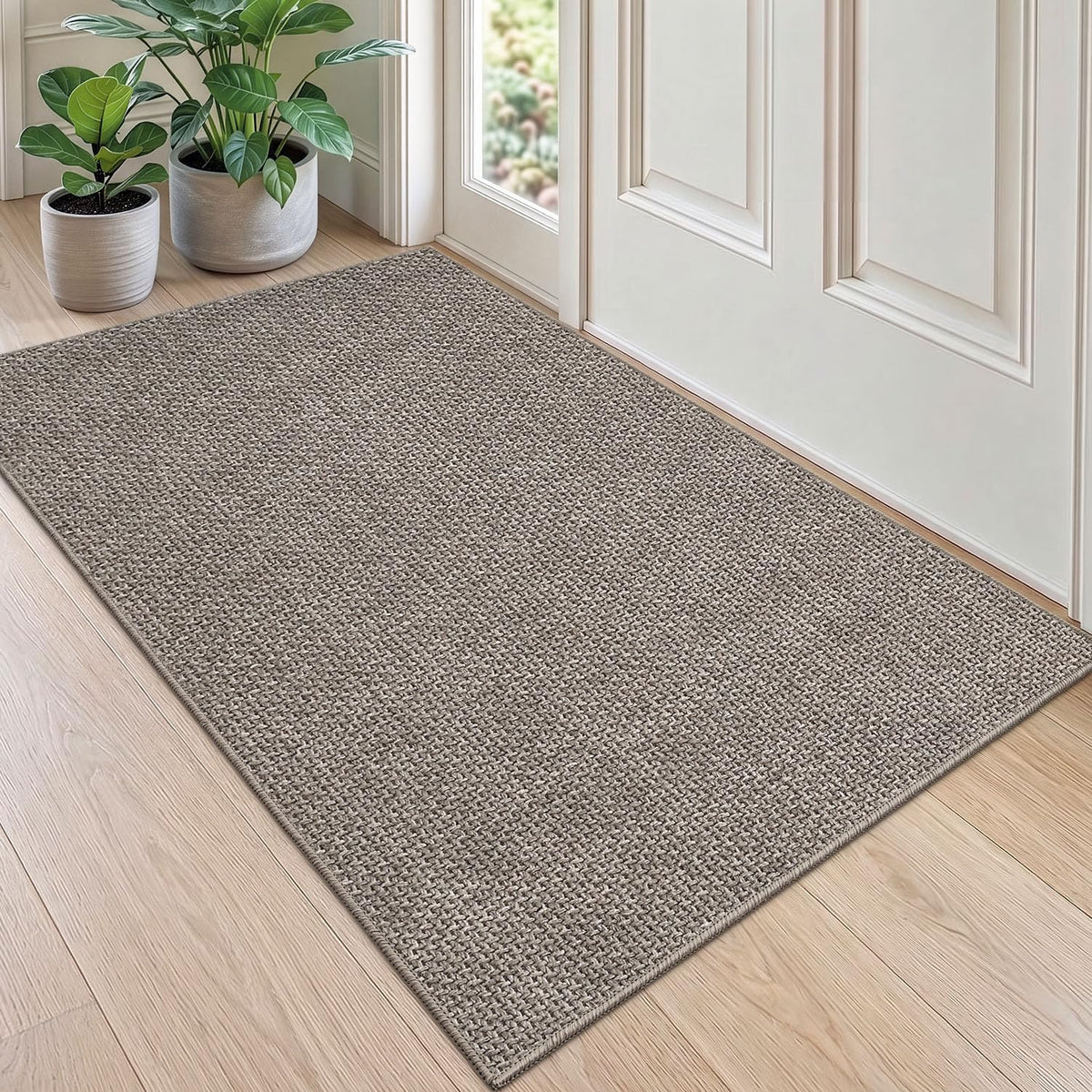 DEXI Thin Door Mat Indoor Entrance 24x36, Non Slip Entryway Mat, Dark Beige