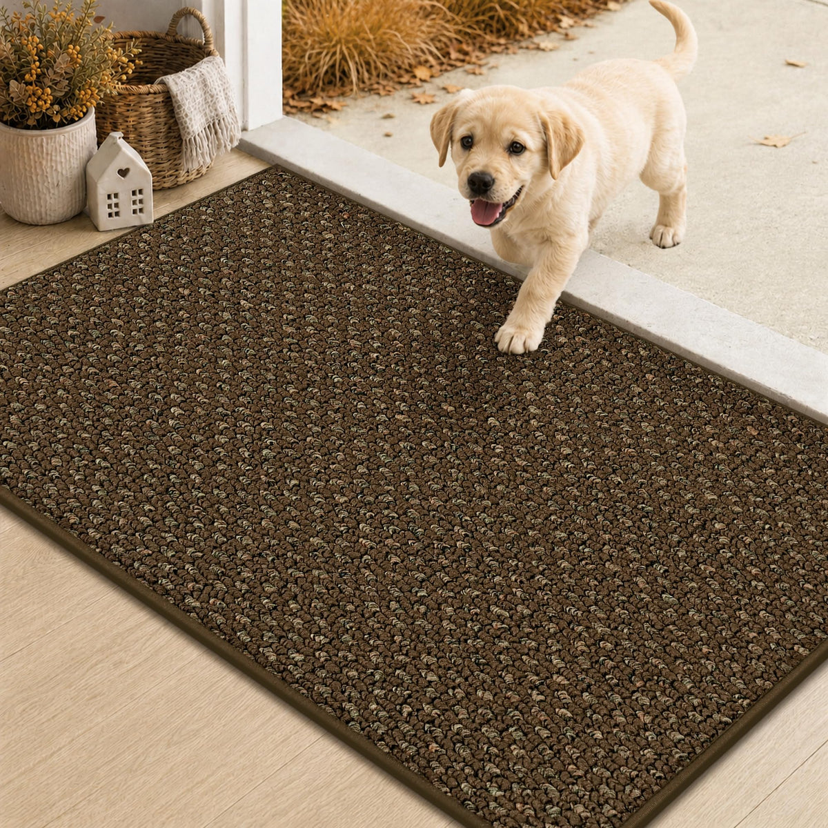 COSY HOMEER Door Mat Non-Slip Entryway Rugs Dirt Trapper, 17"x30", Beige