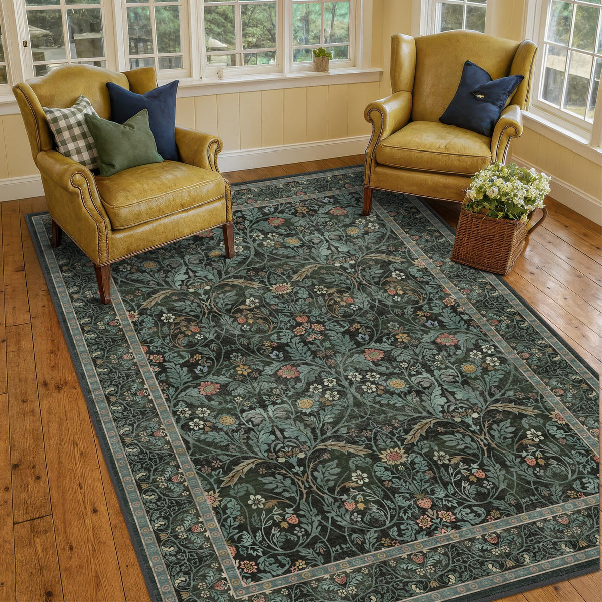Dark Brown 2x3 Washable Entry Rug, Throw Small Rugs for Entryway Kitchen Bathroom Indoor Door Mat, Farmhouse Floral & Botanical Door Mats, Low Pile Soft Stain Resistant Carpet