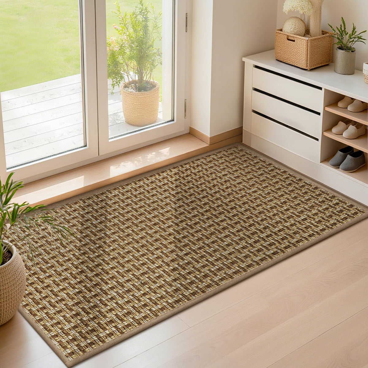 LEKEEPGO Ultra Thin Indoor Door Mat 17"x29", Non Slip Door Mat, Khaki