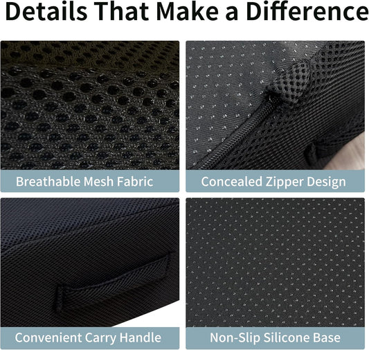 6" Extra Thick Memory Foam Office Chair Cushion – 2-Layer Booster Seat for Back & Tailbone Pain Relief, 18 x 16 x 6in Non-Slip Cushion with Carry Handle for Wheelchair, Car, and Airplane