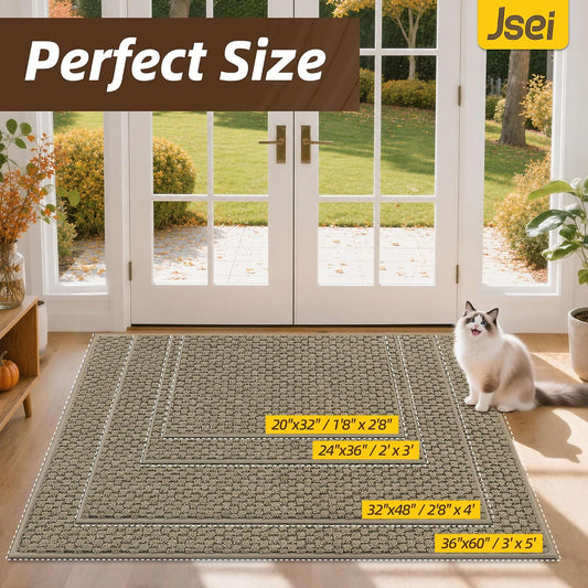 JSEI Dirt Trapper Door Mat 32"x48", Non-Slip Entryway Rugs, Beige