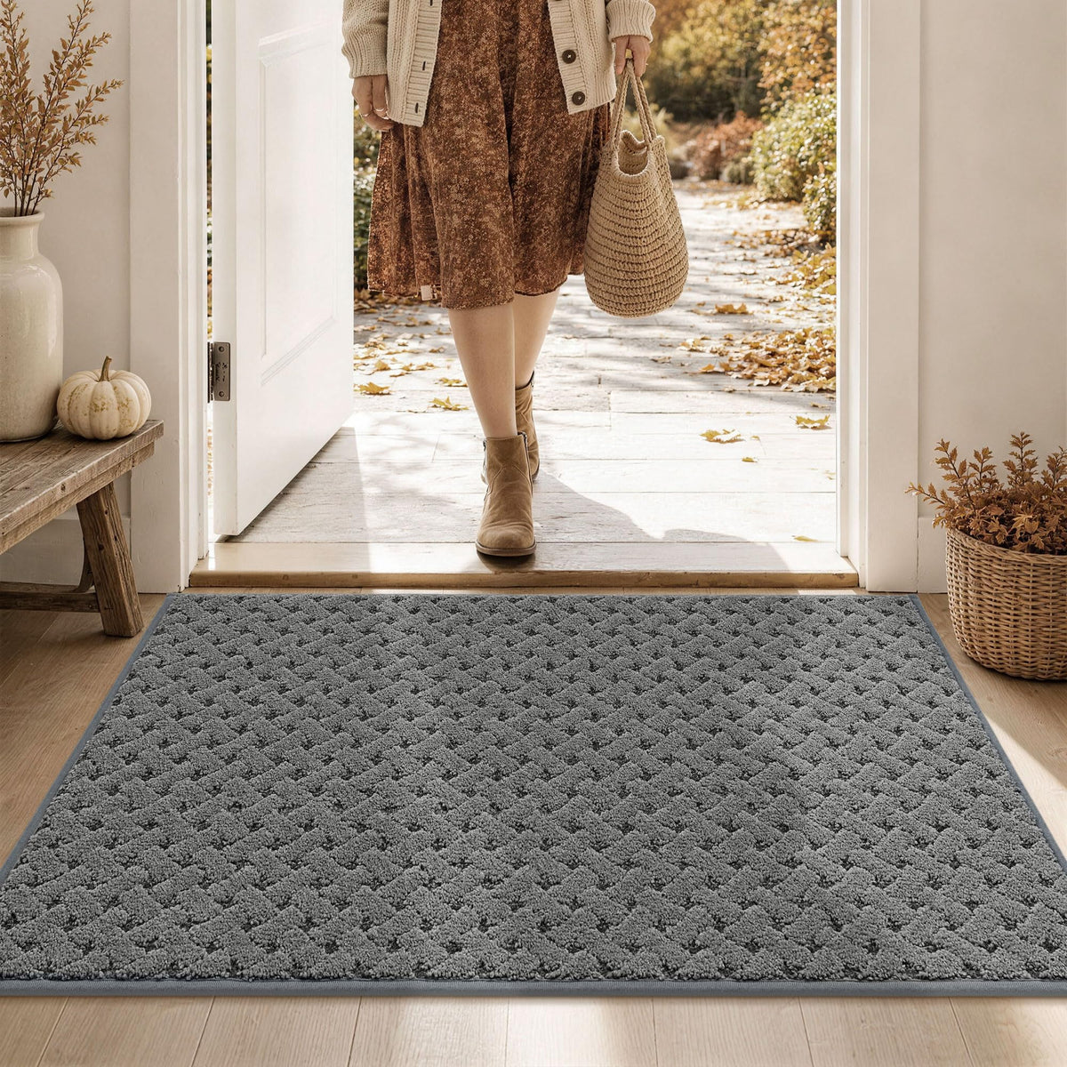 BEQHAUSE Dirt Trapper Door Mat Non-Slip Entryway Rugs, 24" x 36", Beige