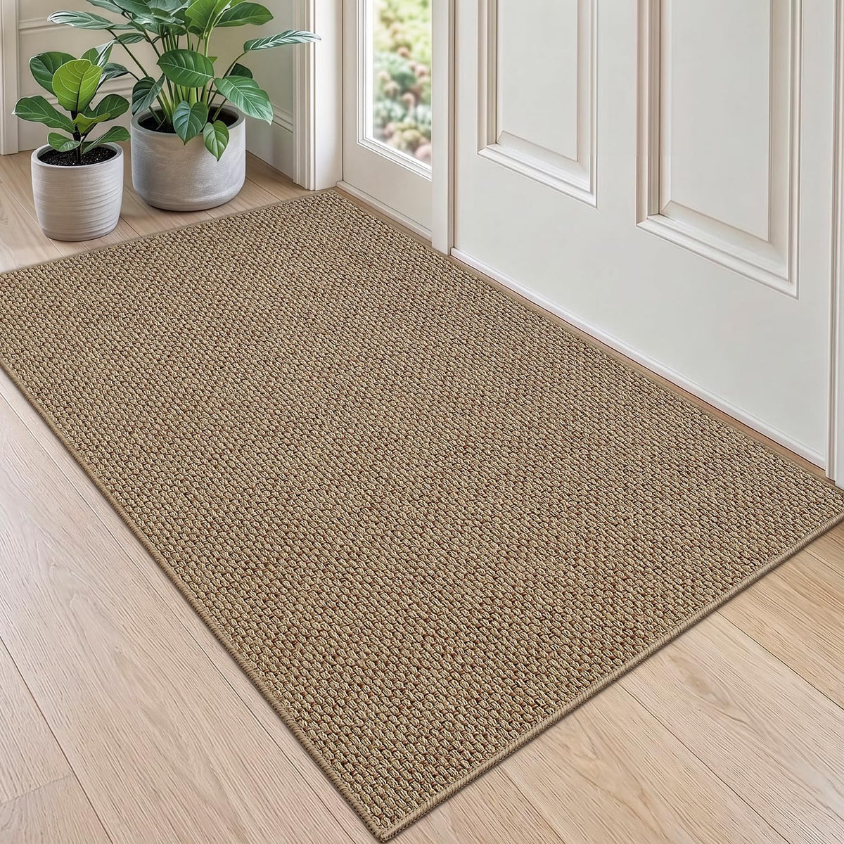 DEXI Thin Door Mat Indoor Entrance 24x36, Non Slip Entryway Mat, Dark Beige