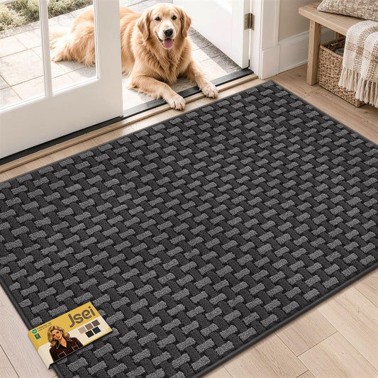 JSEI Dirt Trapper Door Mat 32"x48",Non-Slip Entryway Rugs,Dark Grey