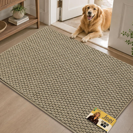 JSEI Dirt Trapper Door Mat 32"x48", Non-Slip Entryway Rugs, Beige