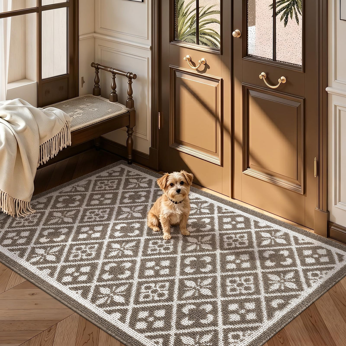 Ileading Fall Indoor Door Mat Washable Orange Muddy Rugs for Dogs 2x3ft