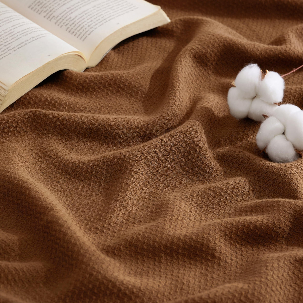 Bedsure 100% Cotton Blanket, Herringbone Weave, Throw XL, Linen Beige