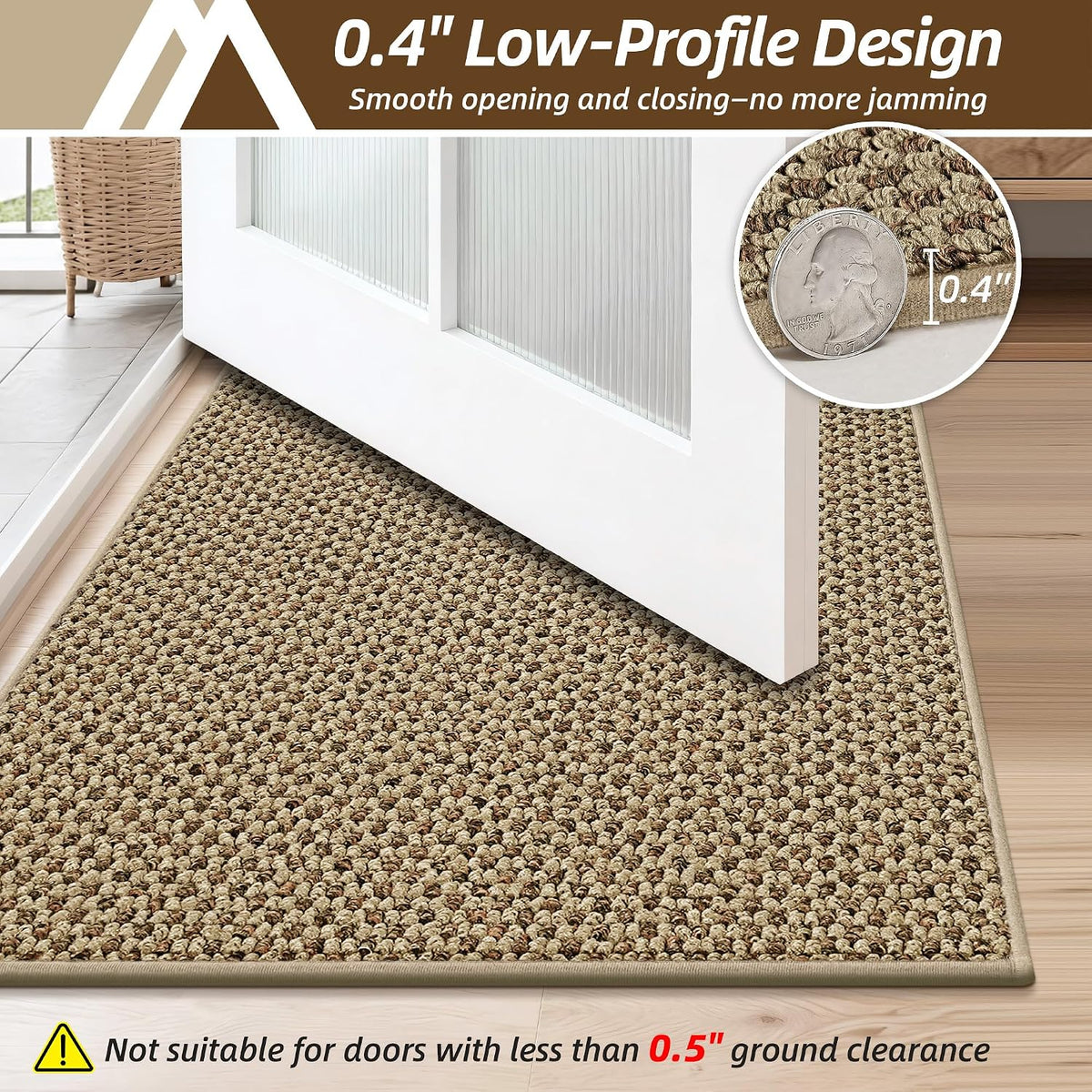 COSY HOMEER Door Mat Non-Slip Entryway Rugs Dirt Trapper, 17"x30", Beige
