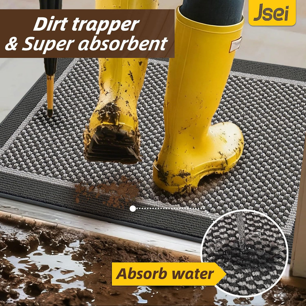 JSEI Dirt Trapper Door Mat 20"x32" , Non-Slip Doormat ,Dark Grey