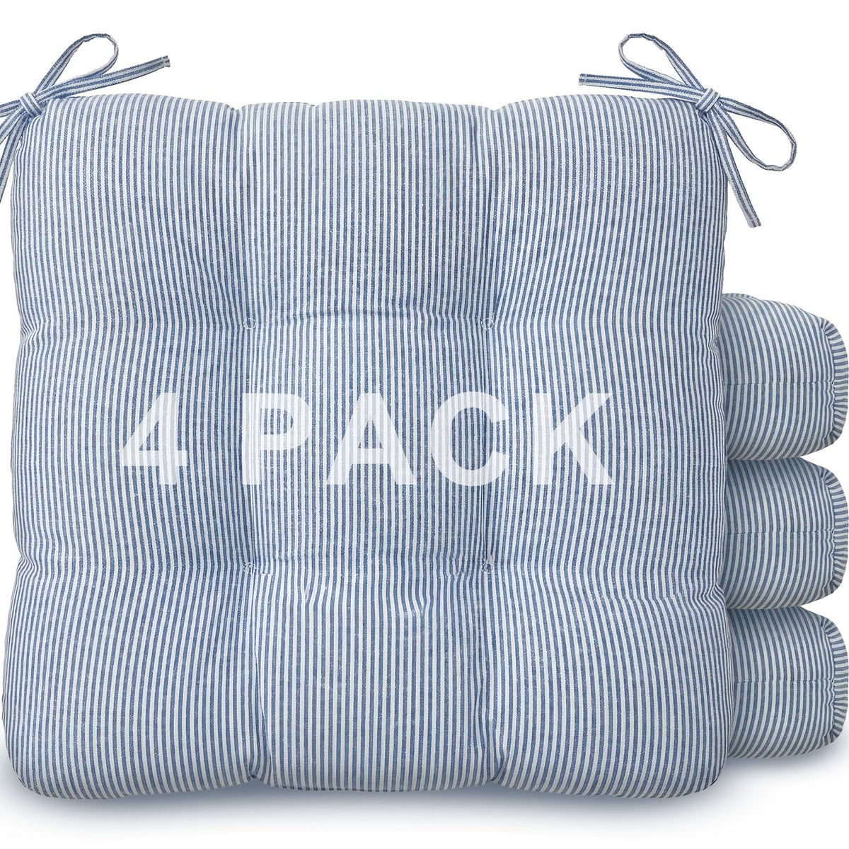 Geetery Khaki and White Stripe Chair Cushions Set of 4 with Ties