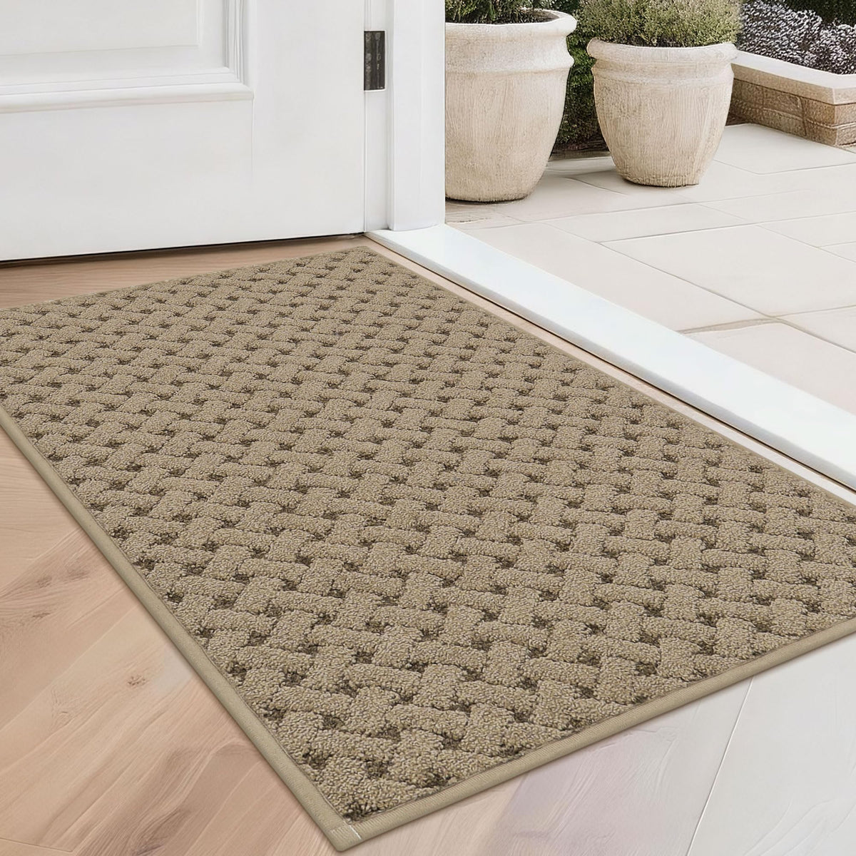 BEQHAUSE Dirt Trapper Door Mat Non-Slip Entryway Rugs, 24" x 36", Beige