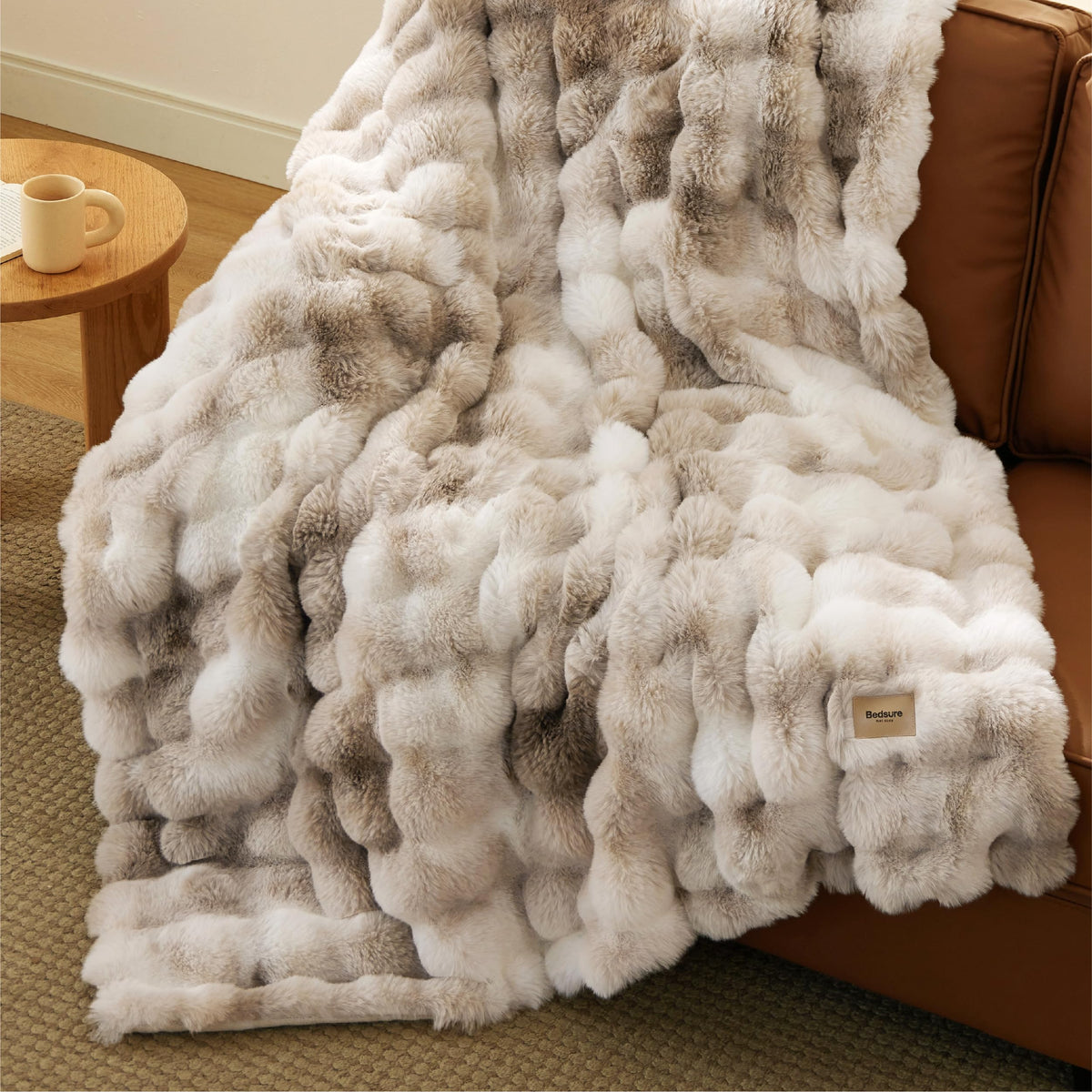 Bedsure Fluffy Bubble Faux Fur Throw Blanket, 50"x60", Tie-dye Taupe