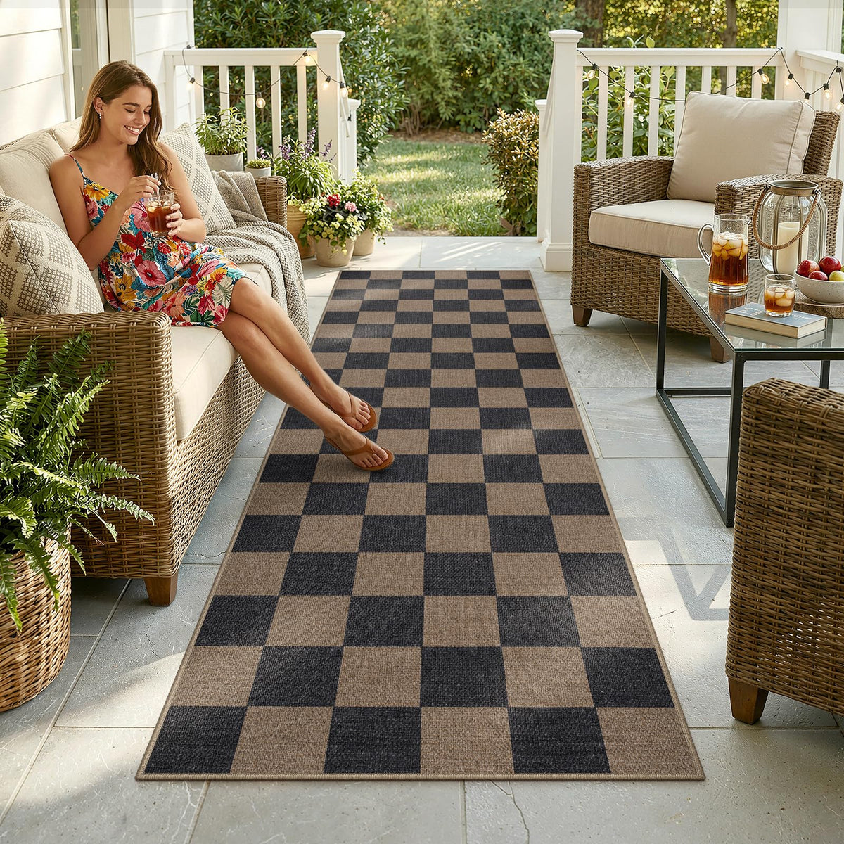 Lahome Checkered Easy Jute Non Slip Front Door Mat, 2x3 Kitchen Rug Neutral Small Throw Rug, Farmhouse Diamond Washable Non Shedding Low Pile Black Floor Carpet for Entryway Front Porch Doorway