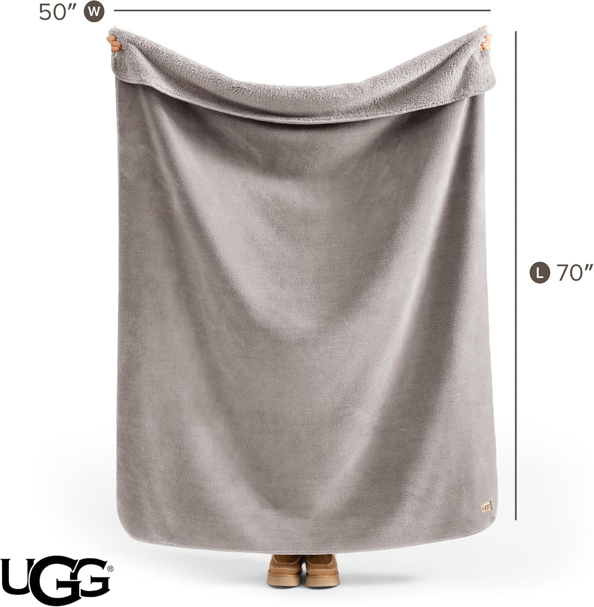 UGG Whitecap Throw Blanket, Soft Fleece Blanket, 50" x 70", Seal Grey