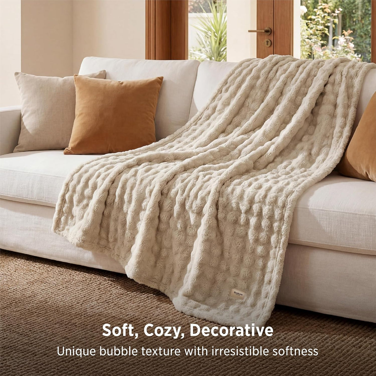 Bedsure Cloud Bubble Blanket, Soft Cozy Throw, Beige, 50"×60"