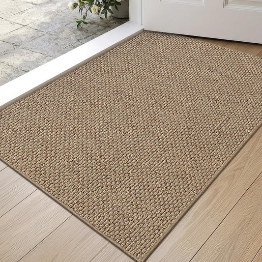 DEXI Thin Door Mat Indoor Entrance 24x36, Non Slip Entryway Mat, Dark Beige