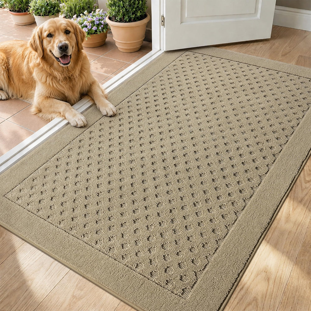 Dirt Trapper Door Mat 24"x 36", Non-Slip Entryway Rugs, Beige