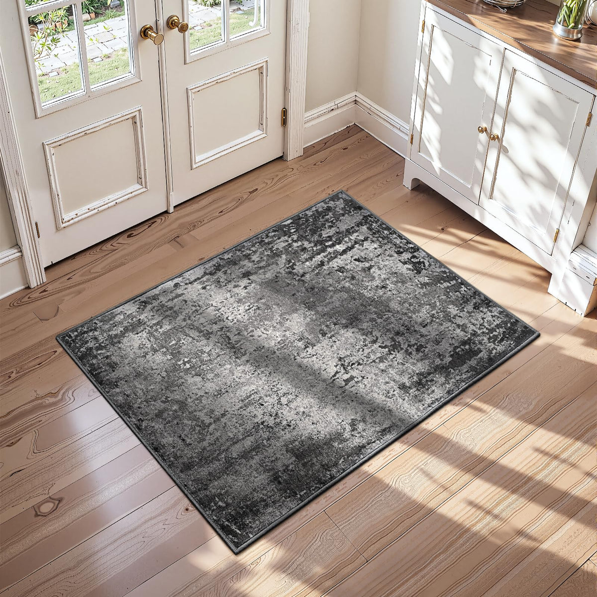 Entrance Rugs Indoor 2x3 Grey Entry Rug Washable Abstract Small Area Rug Non-Slip Low Pile Throw Rugs for Entryway, Kitchen Floor, Front Door Indoor Door Mat, Bathroom, Bedroom Bedside